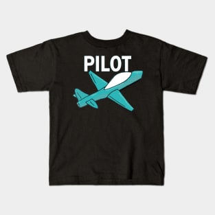 Pilot retro plane in blue Kids T-Shirt